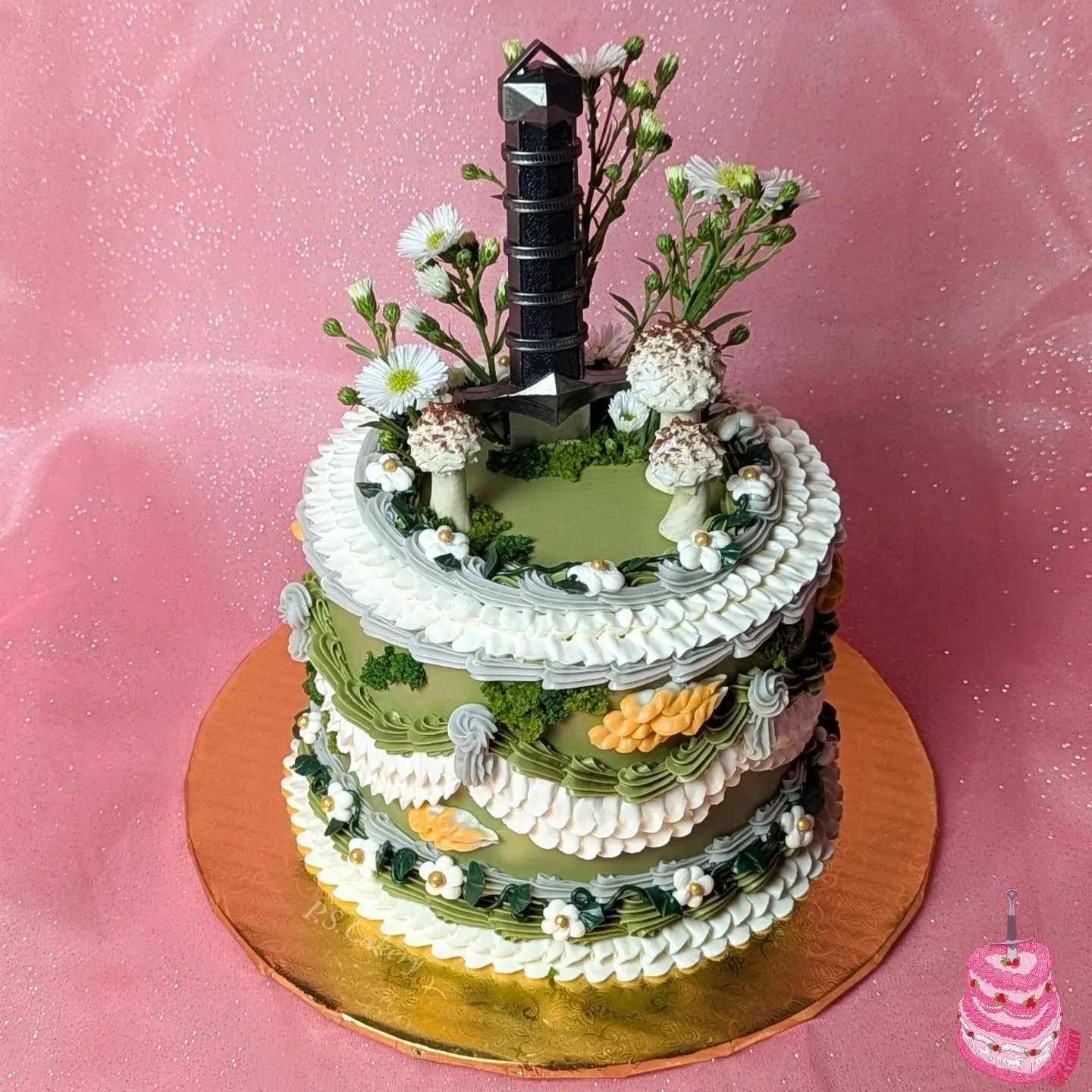 The Last of Us inspired dagger cake 🍄&zwj;🟫🗡️💚✨

*Reminder* that my Halloween themed Bento cake sale will be happening next Friday (10/24) starting at 11:00a.m. Details to come!!

♡

#vintagecake #lambethcake #bespokecake #customcake #daggercake 