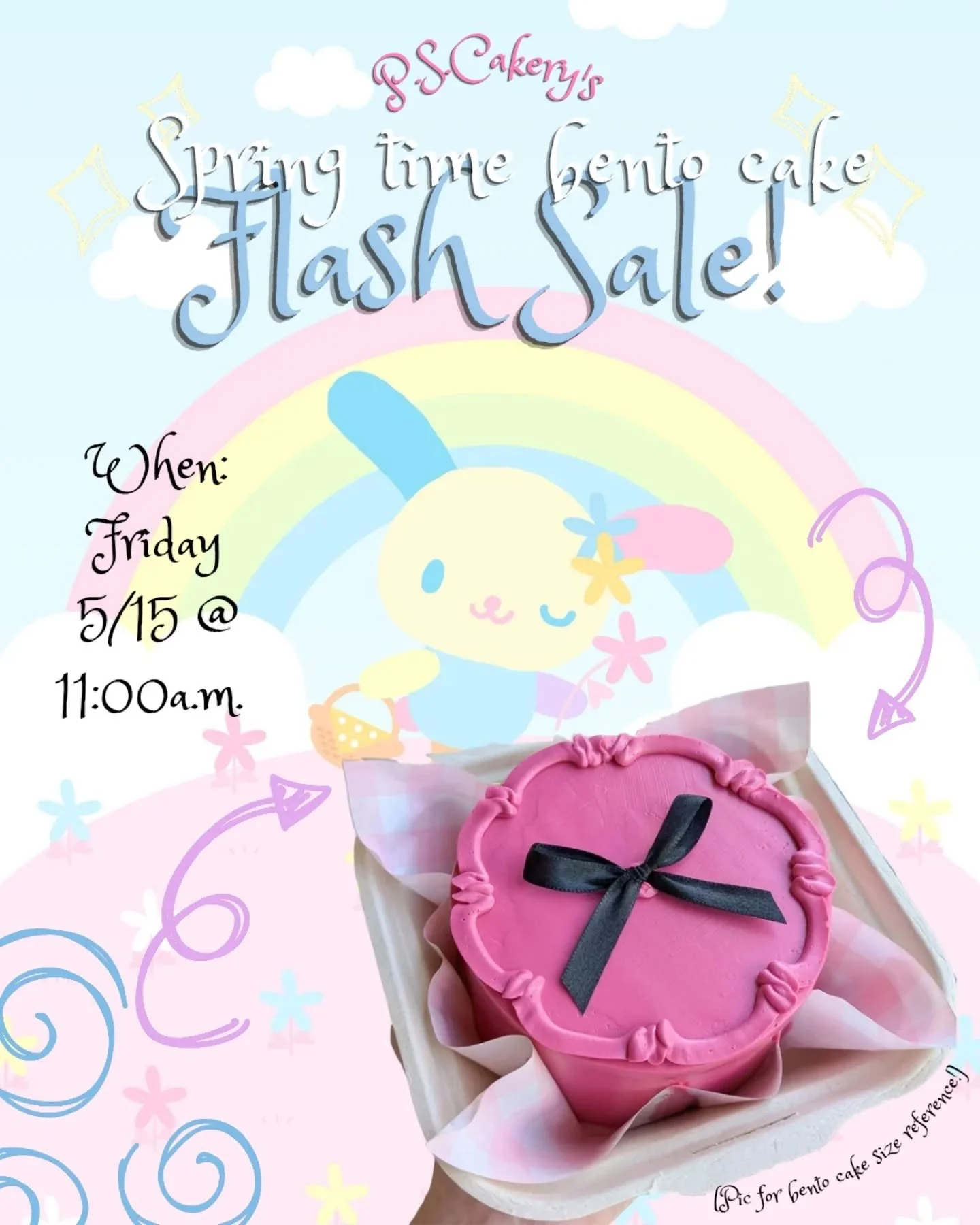 Friday (5/15) at 11:00a.m. I'll post all the available bentos!! The theme is basically just cute and colorful!!! 💐🩷🌈And really, just stuff that has been inspiring me lately! Probably going to be a mix of Sanrio, Tamagotchi, some Animal Crossing an