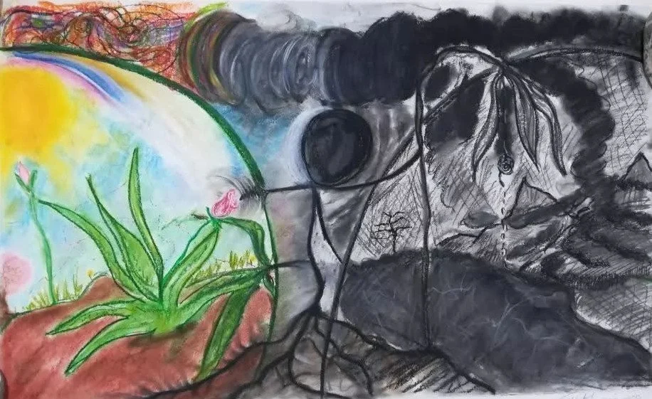 charcoal and pastel drawing