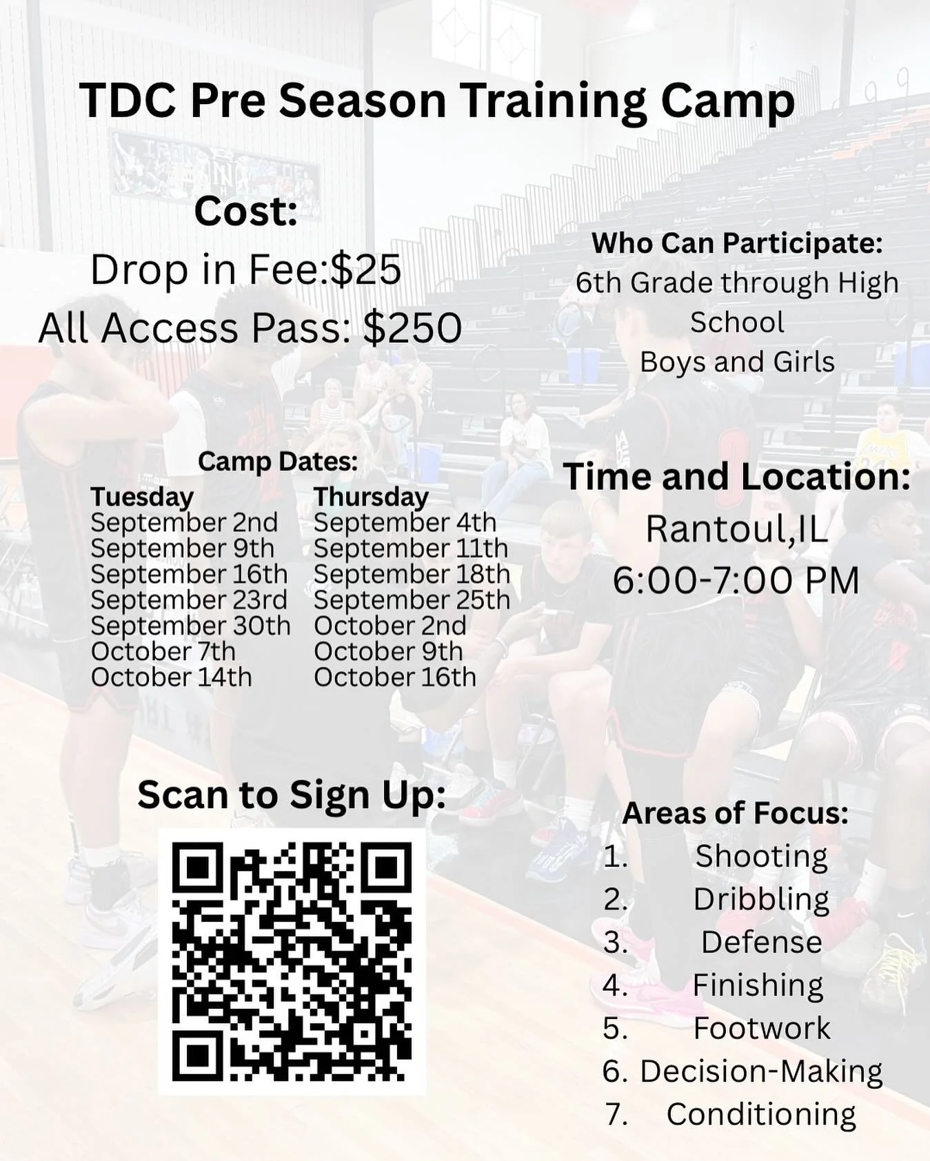 We are hosting a fall camp this season alongside our travel team! Come in and learn how to play the game the right way and get prepared for school basketball! Limited spots available!!

#fallcamp #teamdreamchasers #basketballtraining
