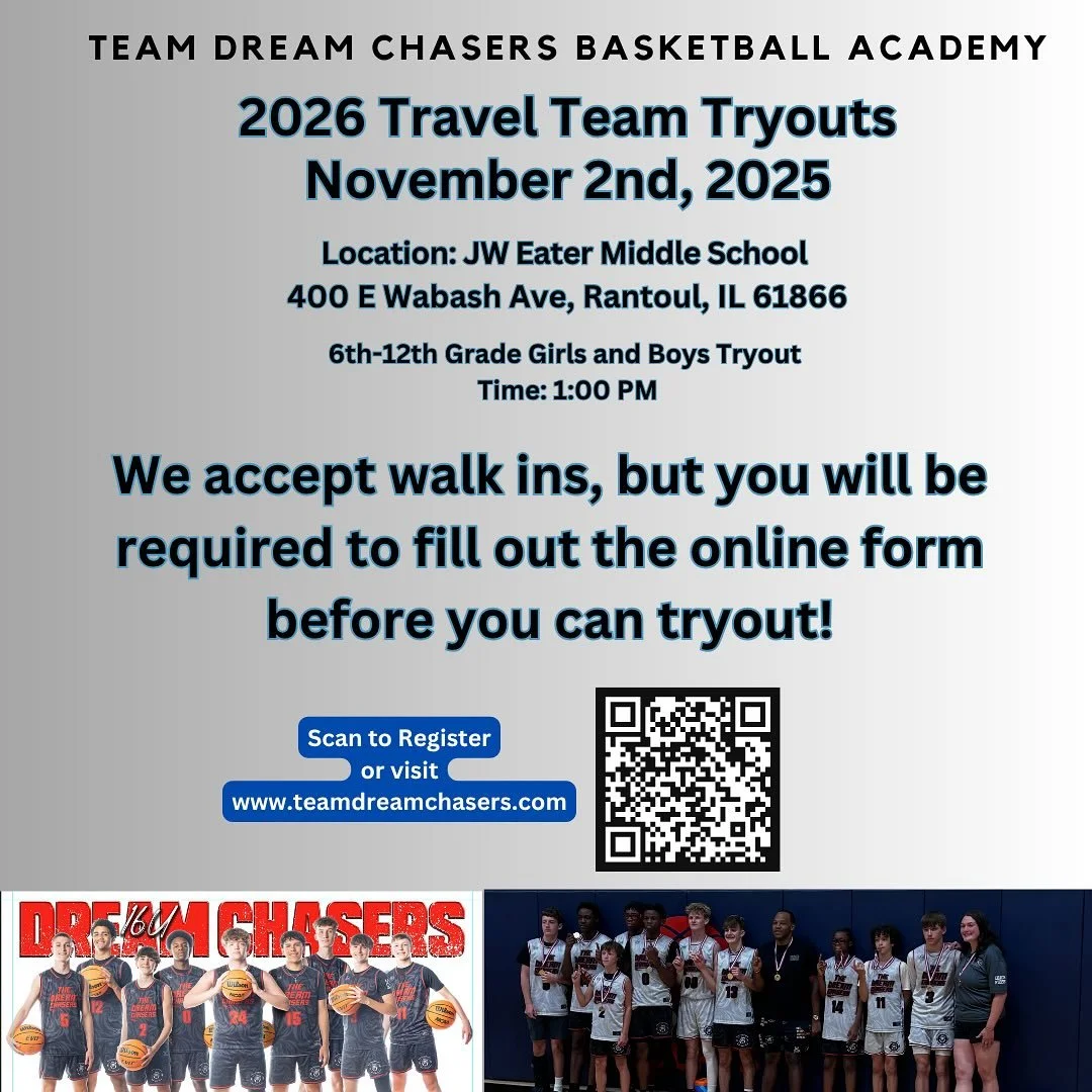 Tomorrow is the big day! With that being said, if you plan to walk in please fill out the form before hand. We have a lot of people coming and we want to make sure everyone is taken care of before you walk in!

#teamdreamchasers #aau #tryouts