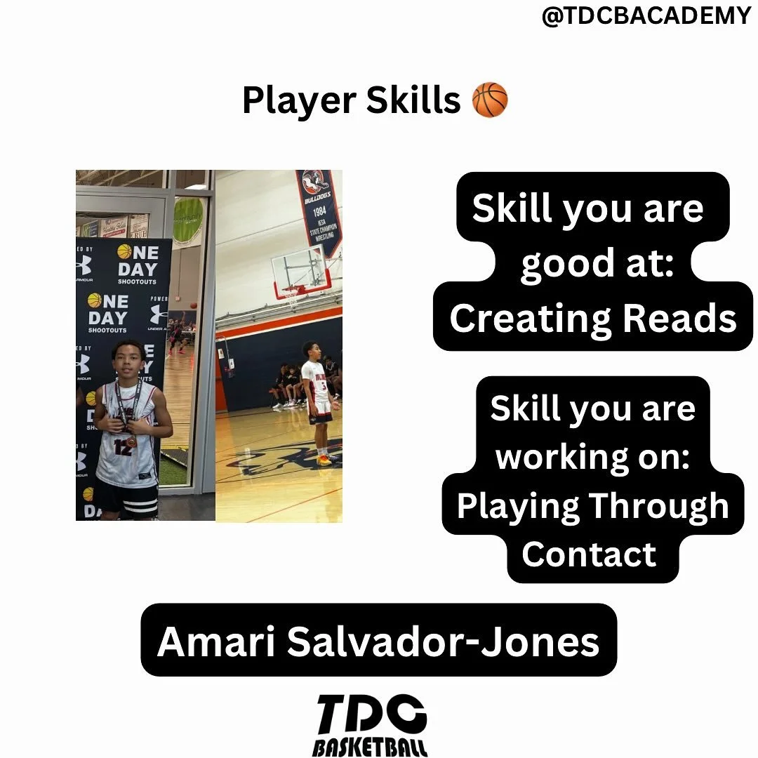 We asked our players to list a skill they are good at and one they need to work on. 

Amari is a rare breed of a PG to find at such a young age. We are excited to catch another game as he continues to work towards his goals! 

#aau #basketball #teamd