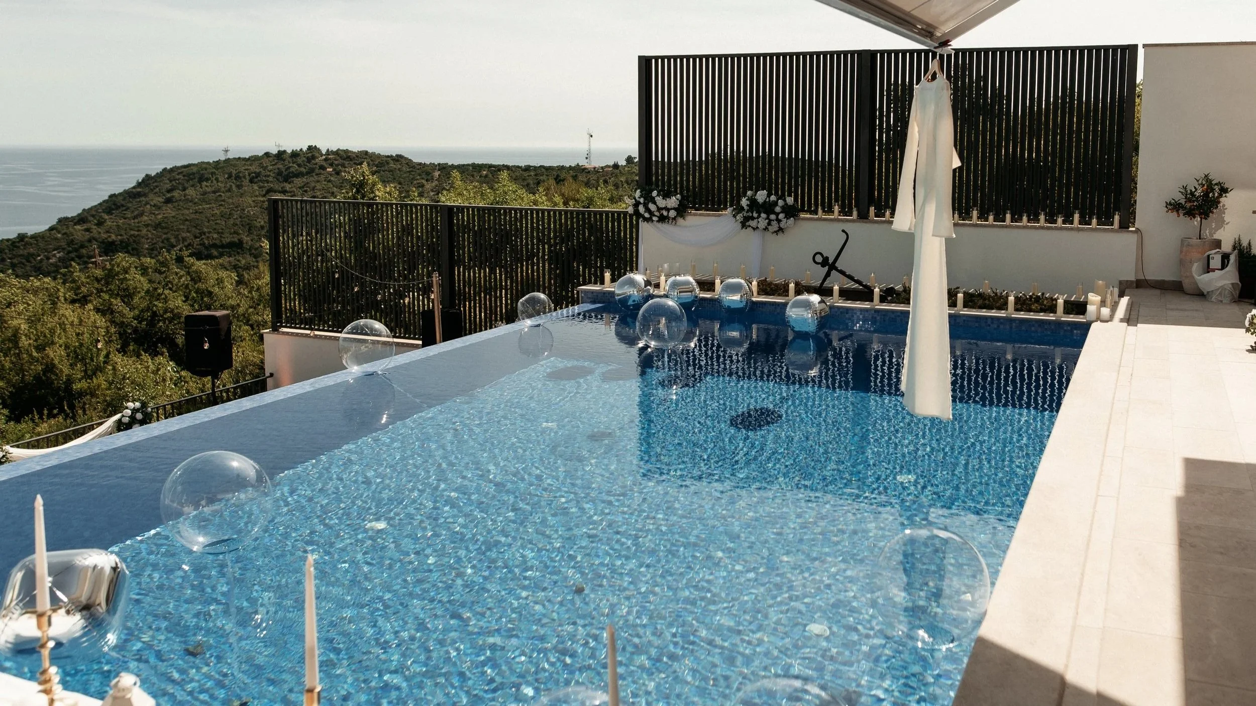 getting ready in a private villa with a pool
