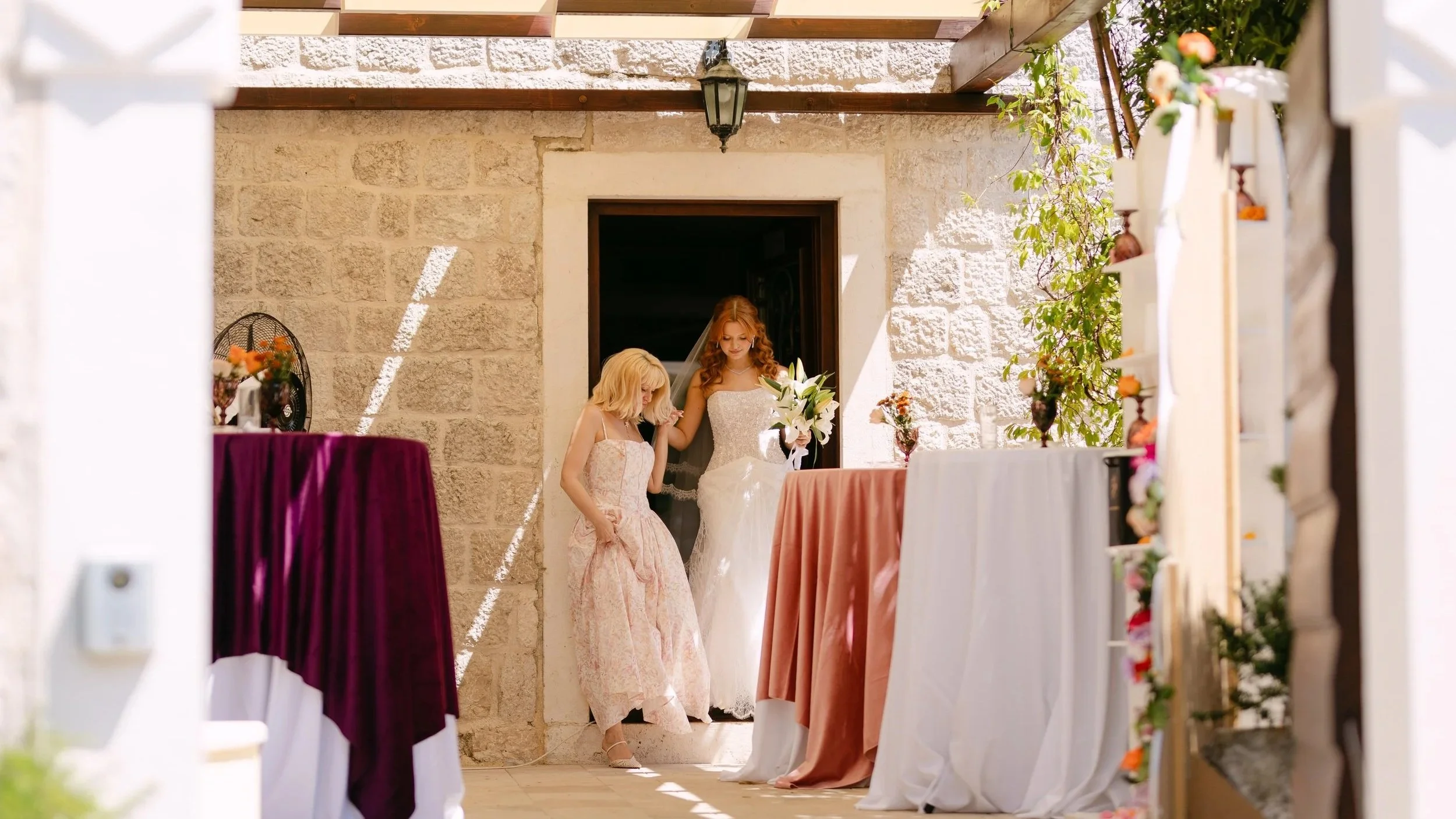 bride arrives to the ceremony in villa nikcevic