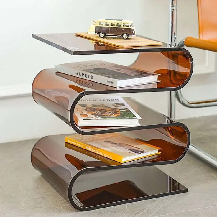 Acrylic End Table Tea Brown with Storage Wavy Shape Side Table.jpeg