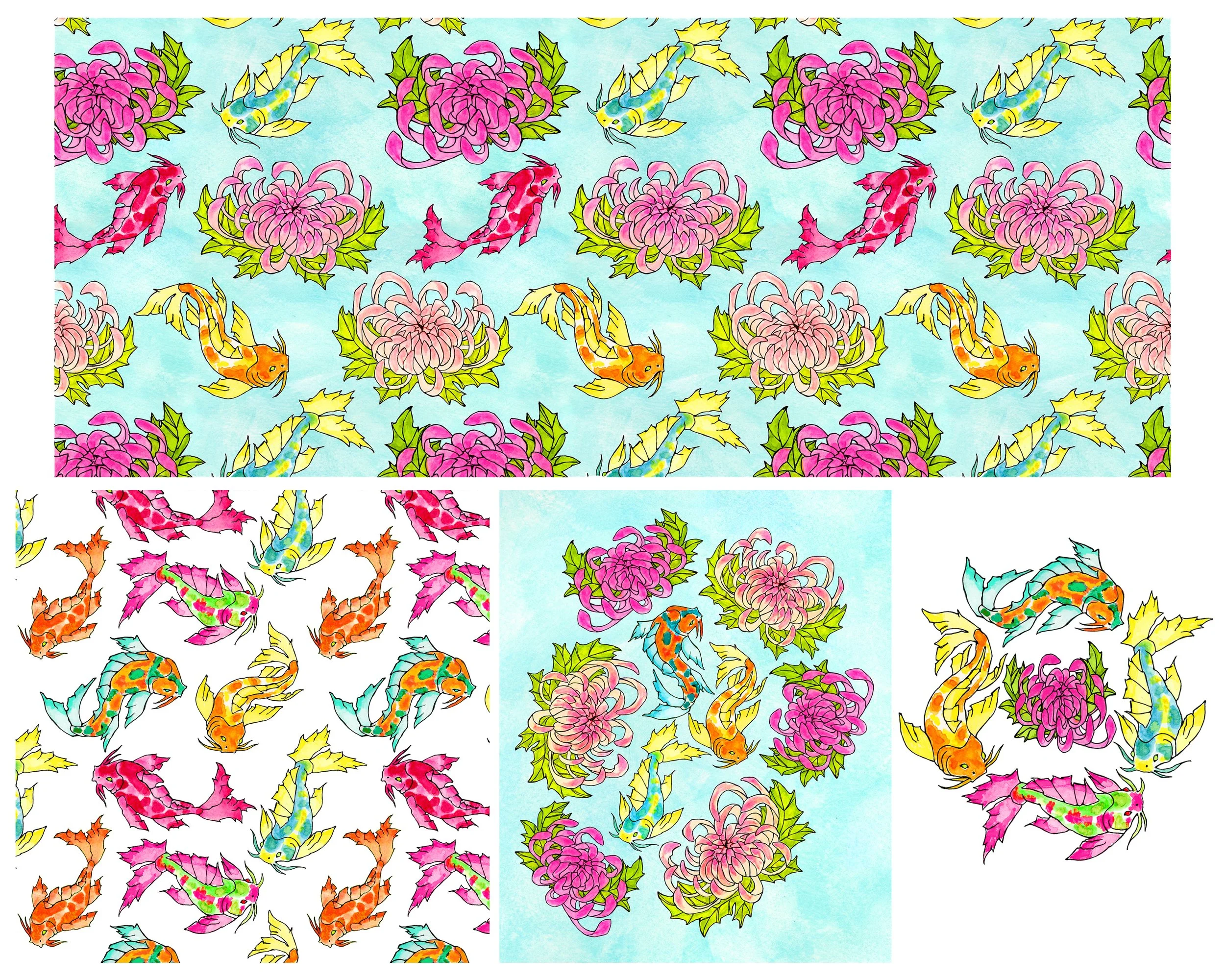 Koi and Chrysanthemums