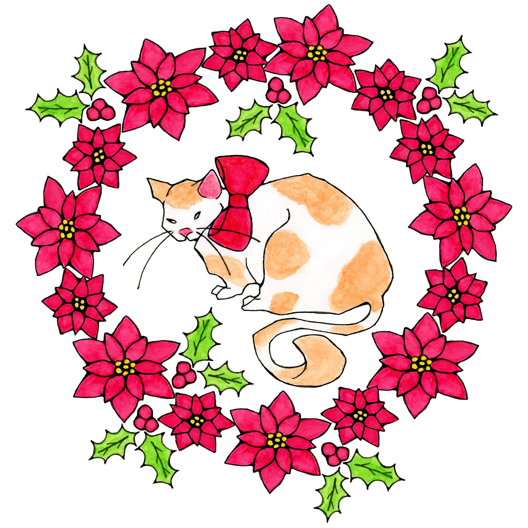 Poinsettia Cat Wreath 