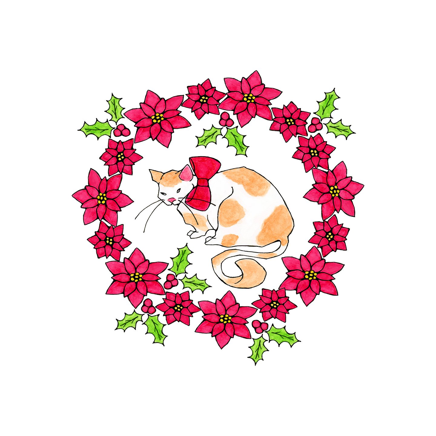 CC003- poinsettia cat spot art