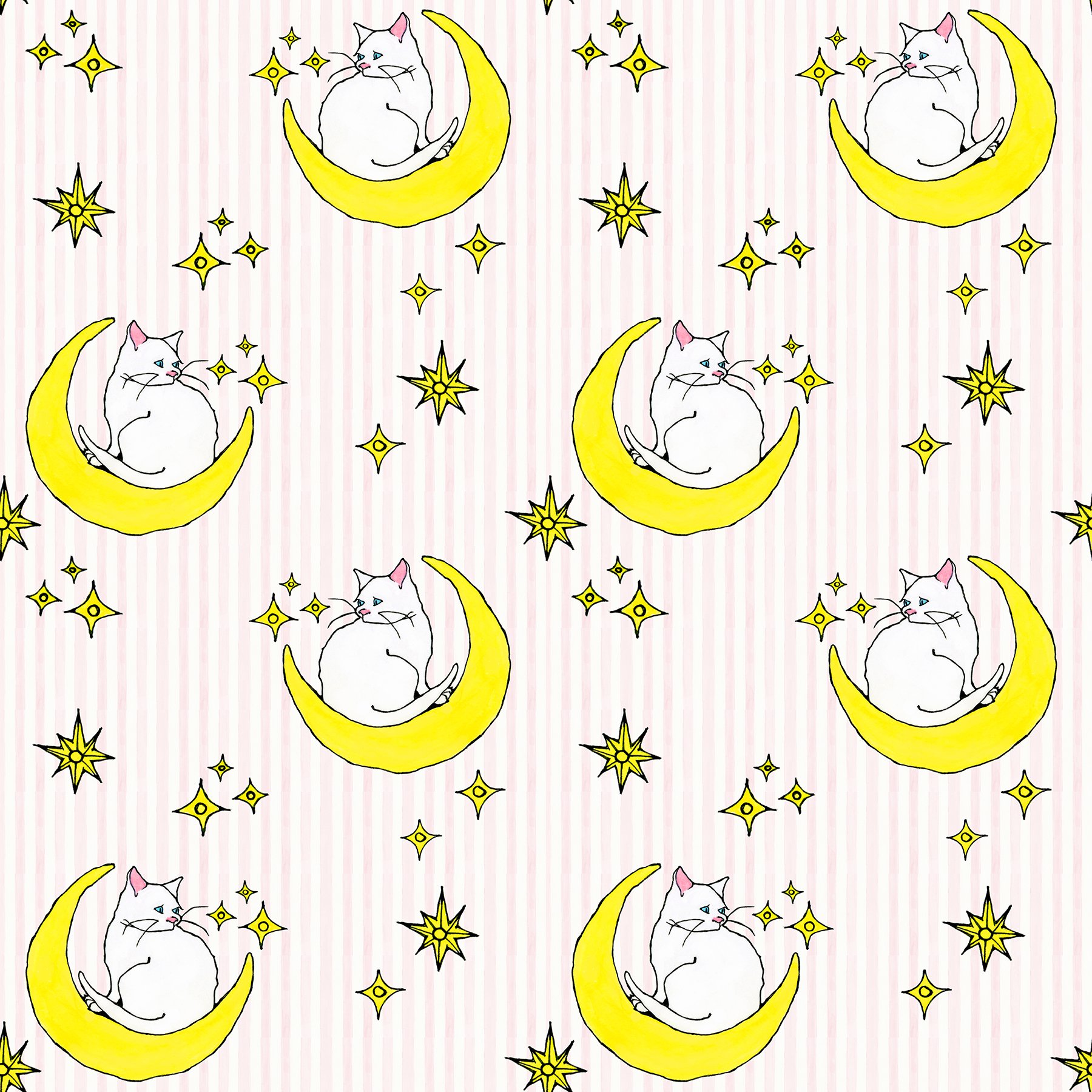 Pattern - White Cat in the Moon