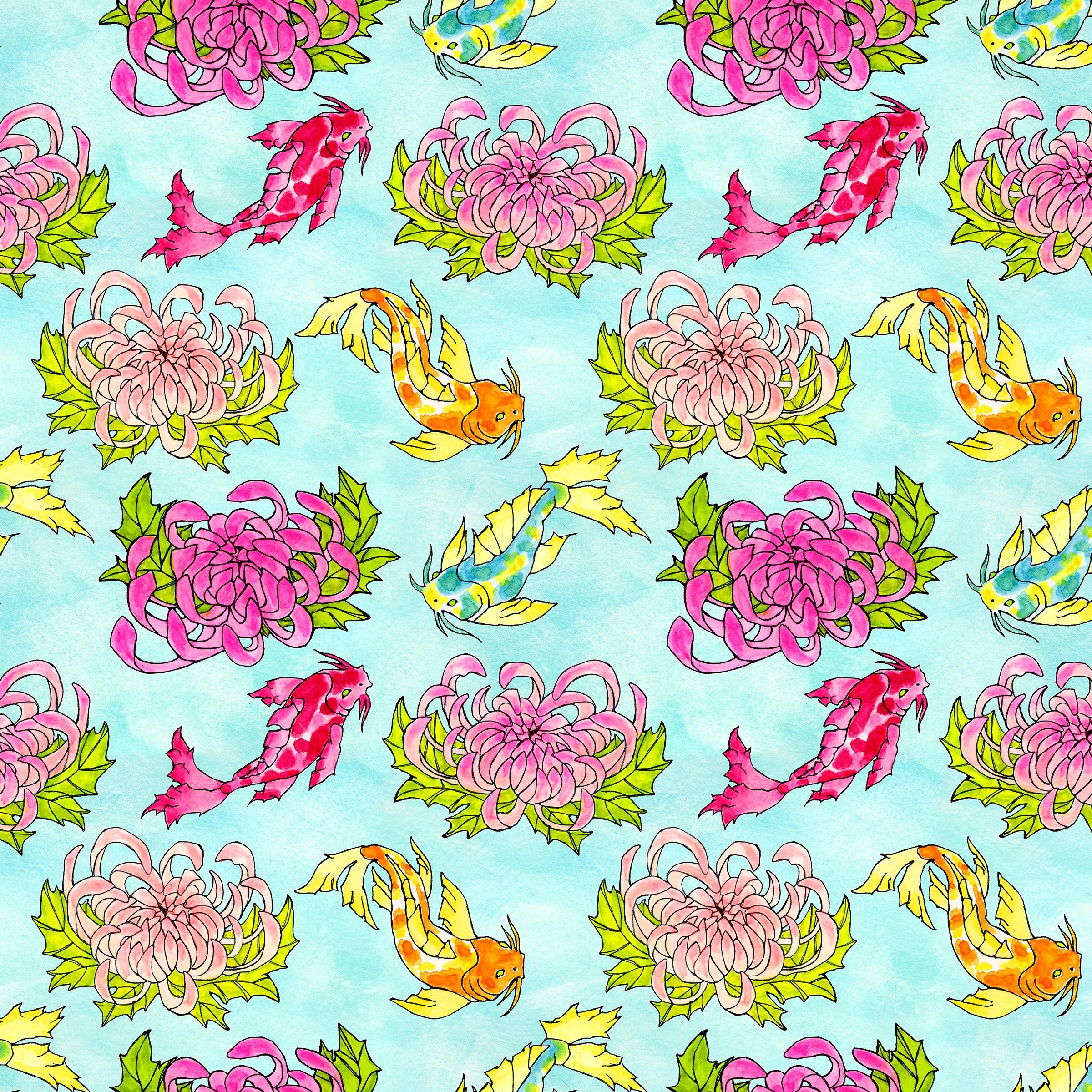 KC001- koi and chrysanthemum