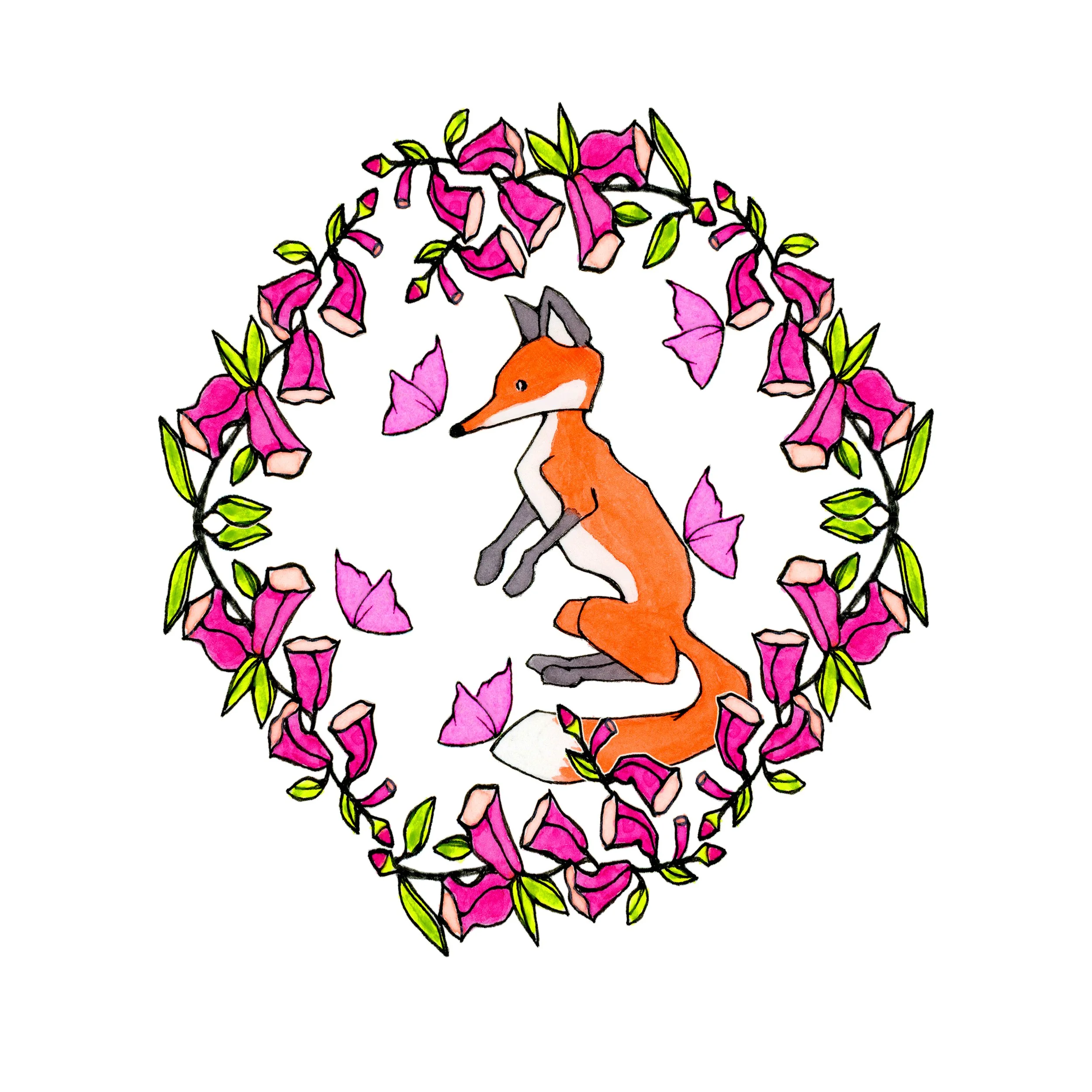 Fox in the Hollyhock Wreath
