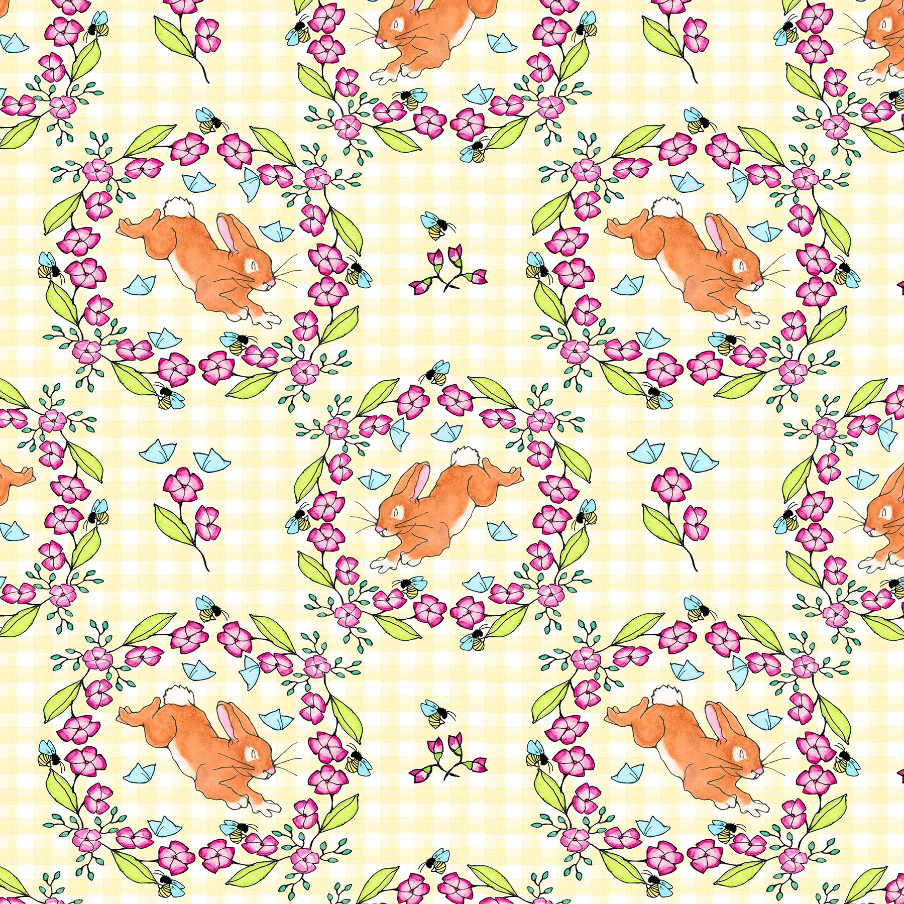 Bunny in the Garden Wreath Toile