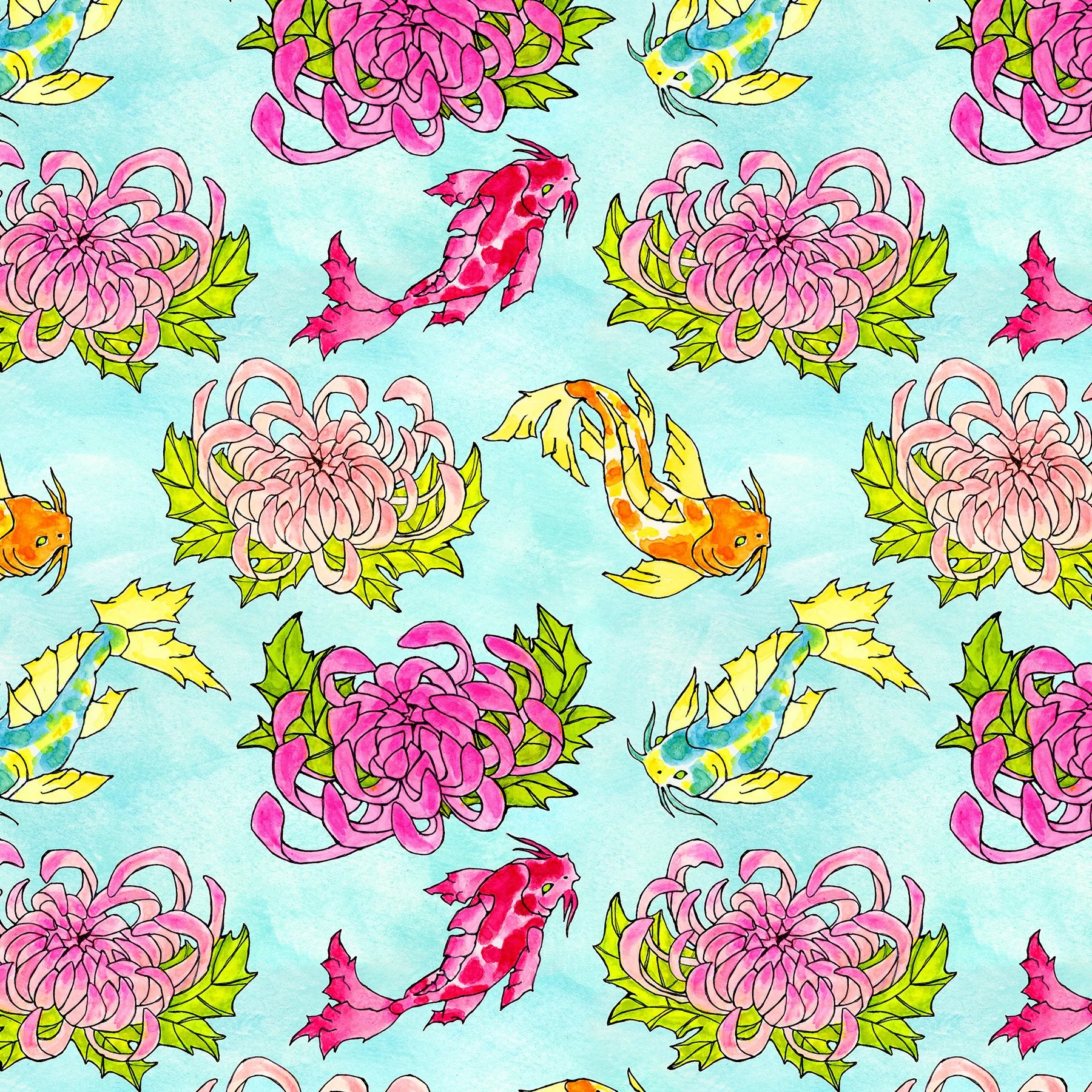 Koi and Chrysanthemum