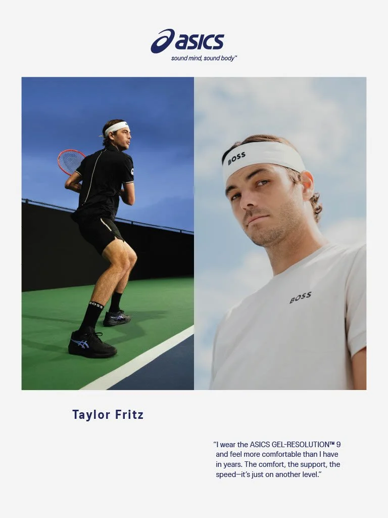 Taylor Fritz featured in a refreshed poster design created for the ASICS Byhalia Distribution Center. (Design by Max Elliot/ASICS America)