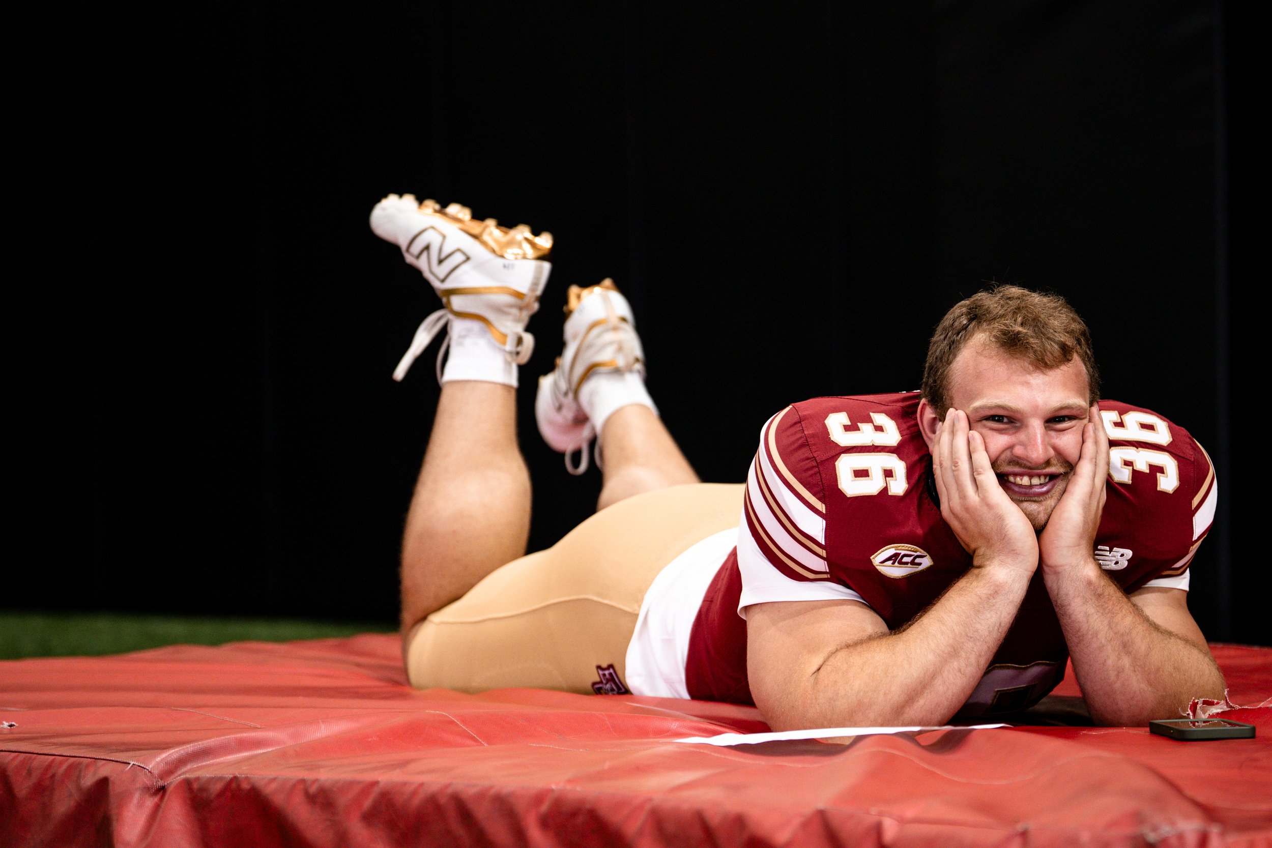 CHESTNUT HILL, MASSACHUSETTS - JULY 9: Hunter Clark #36 of Boston College Football smiles for the camera during the team’s Media Day at Alumni Stadium on July 9, 2025 in Chestnut Hill, Massachusetts. (Photo by Max Elliot/Boston College Football)