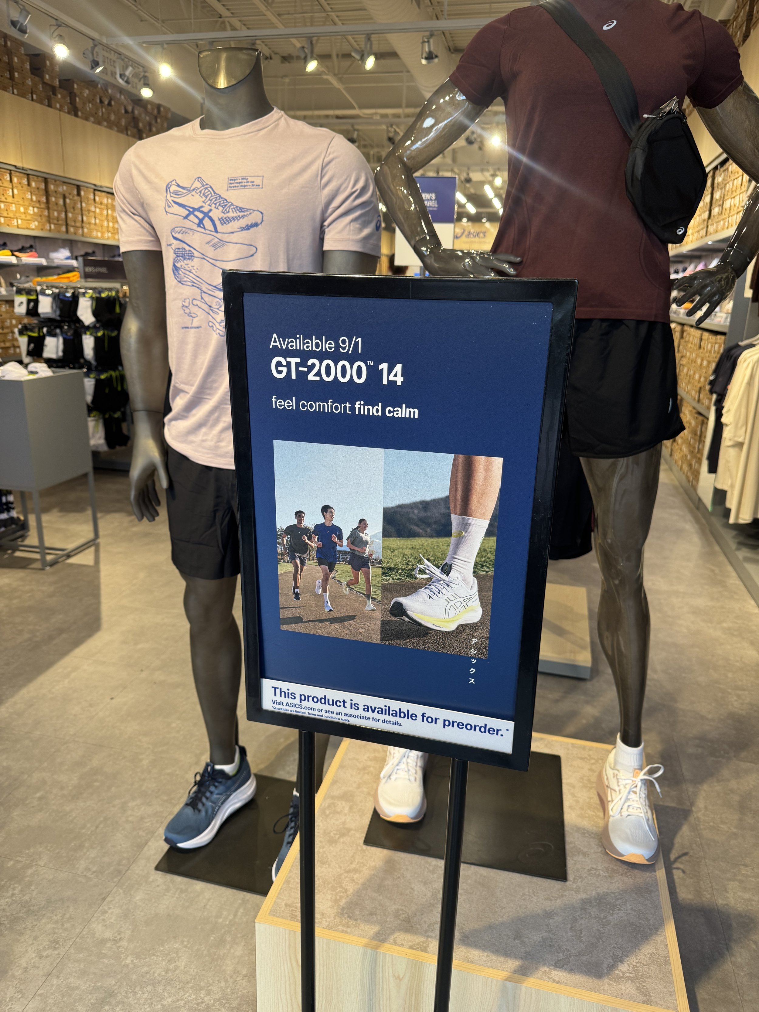 In-store display riser installed at ASICS retail stores nationwide, promoting the launch and preorder availability of the GT-2000™ 14 model. (Design by Max Elliot/ASICS America)