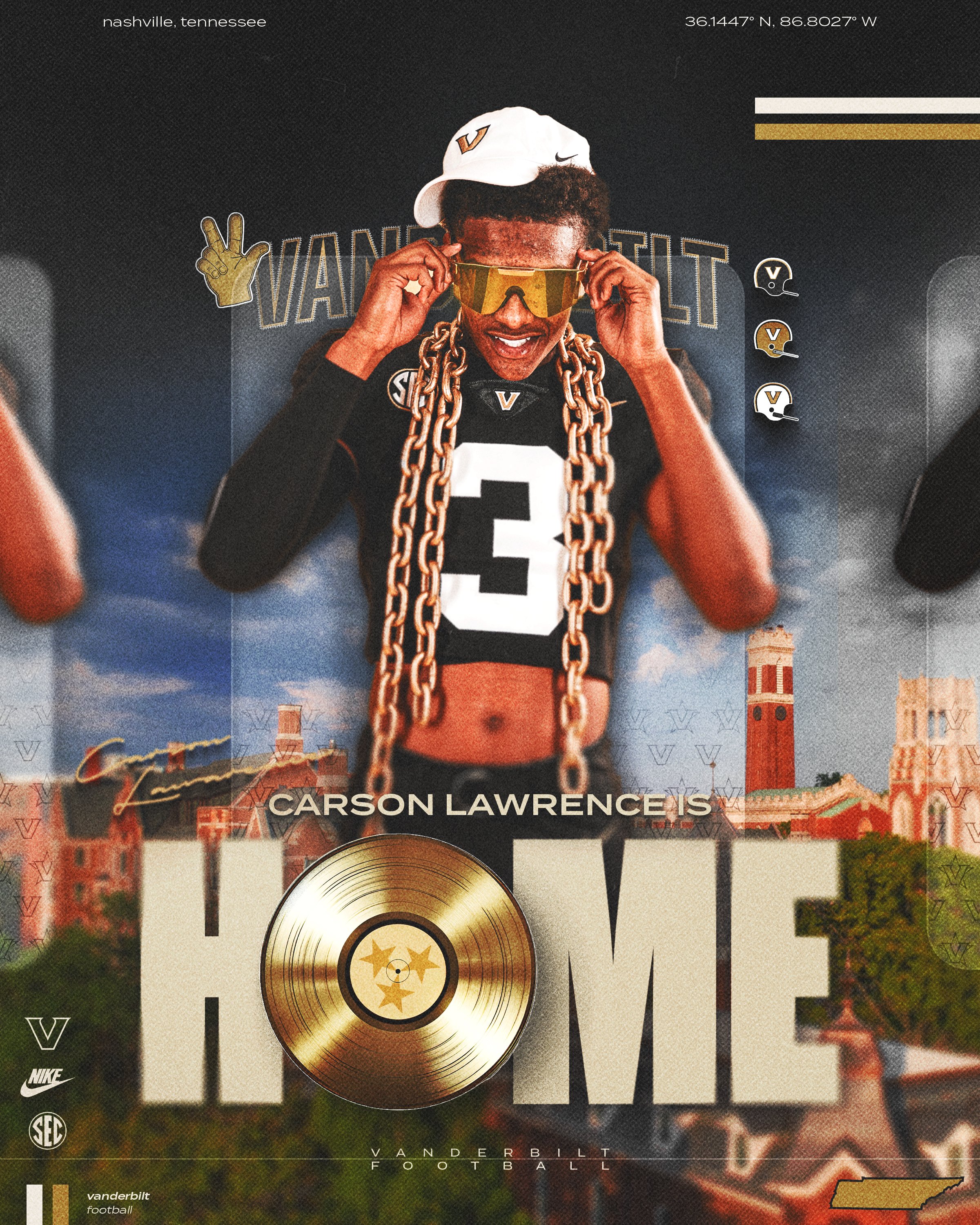 Custom recruiting artwork for Vanderbilt Football, welcoming Carson Lawrence to his recruiting visit to Vanderbilt. (Design by Max Elliot/Vanderbilt Football)