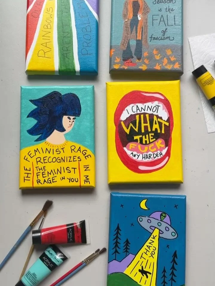 Soooooo many emotions as I dropped off my 5 pieces for the @20dollarartshowbend today. Regret that I didn&rsquo;t commit to doing more pieces, RELIEF that I only had 5 to do (as I designed &amp; painted them all within the past week), pride in myself