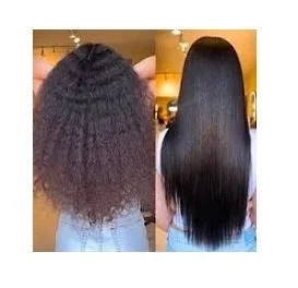 YUKO Japanese Hair Straightening - Side-by-side comparison of frizzy and straight hair