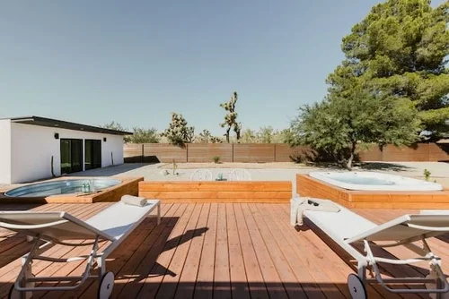 Exterior gathering area with hammock