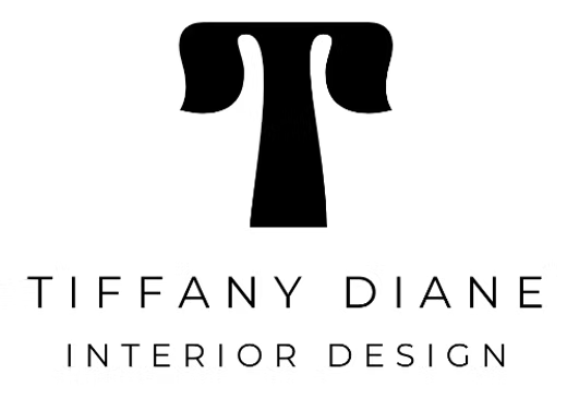 Logo featuring a stylized T-shaped symbol, with the text 'TIFFANY DIANE INTERIOR DESIGN' below.