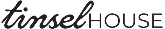 Logo with the words 'tinsel HOUSE' in stylized black font.