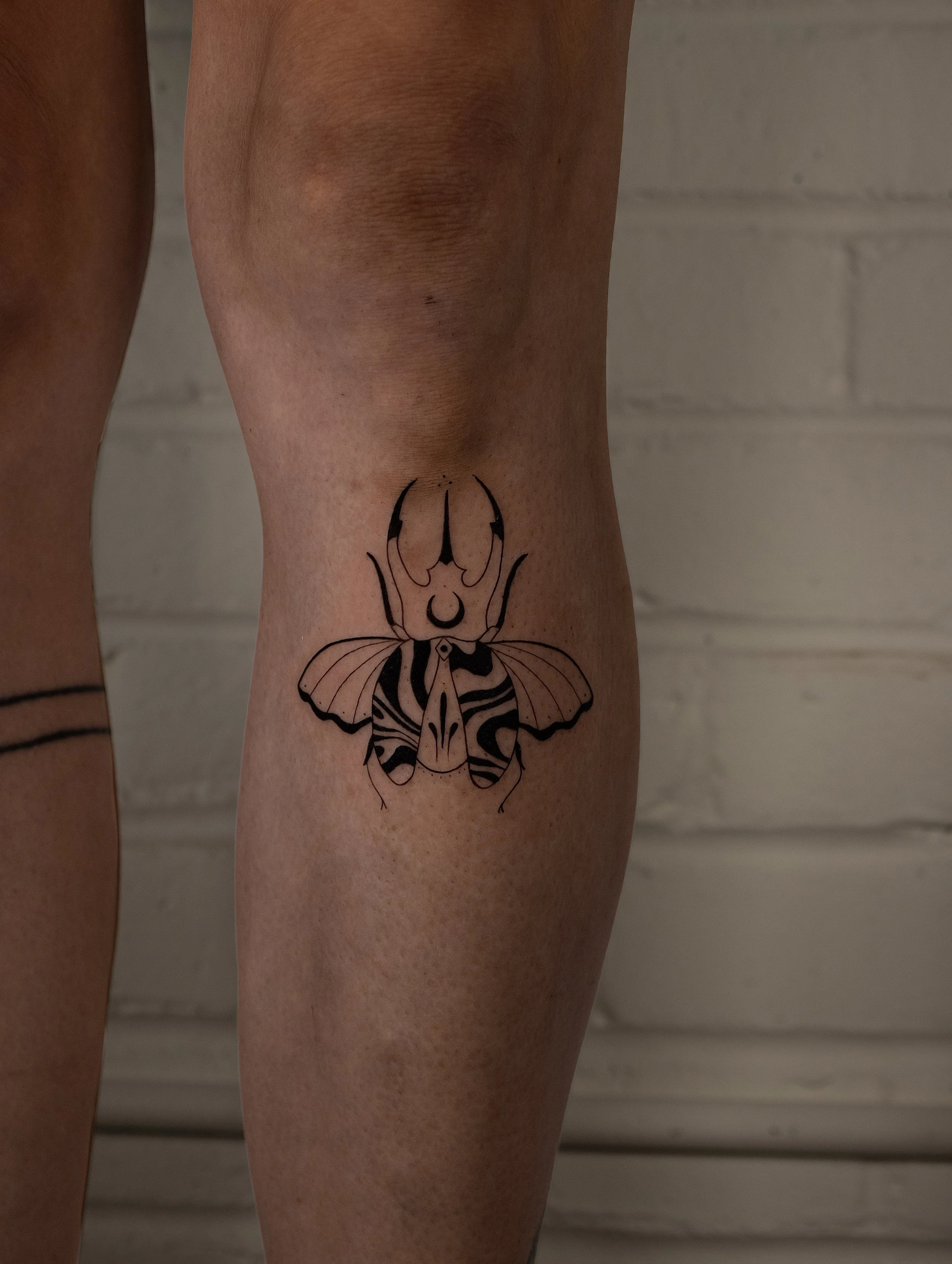 Fine line beetle tattoo - created by Erica Inagaki in Denver, Colorado.