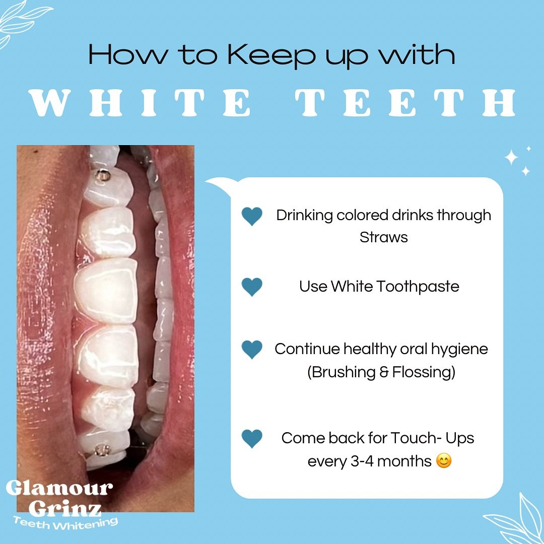 Keep those Teeth on Point! 👌🏼 
Some Tips on how to do so after your Whitening Session 😊

Book online | or thru DM 📩

~ Glamourgrinz.com 🦷

#whiteteeth #maintenance #smallbusiness #greenbay #wisconsin #clienteducation #smilemakeover