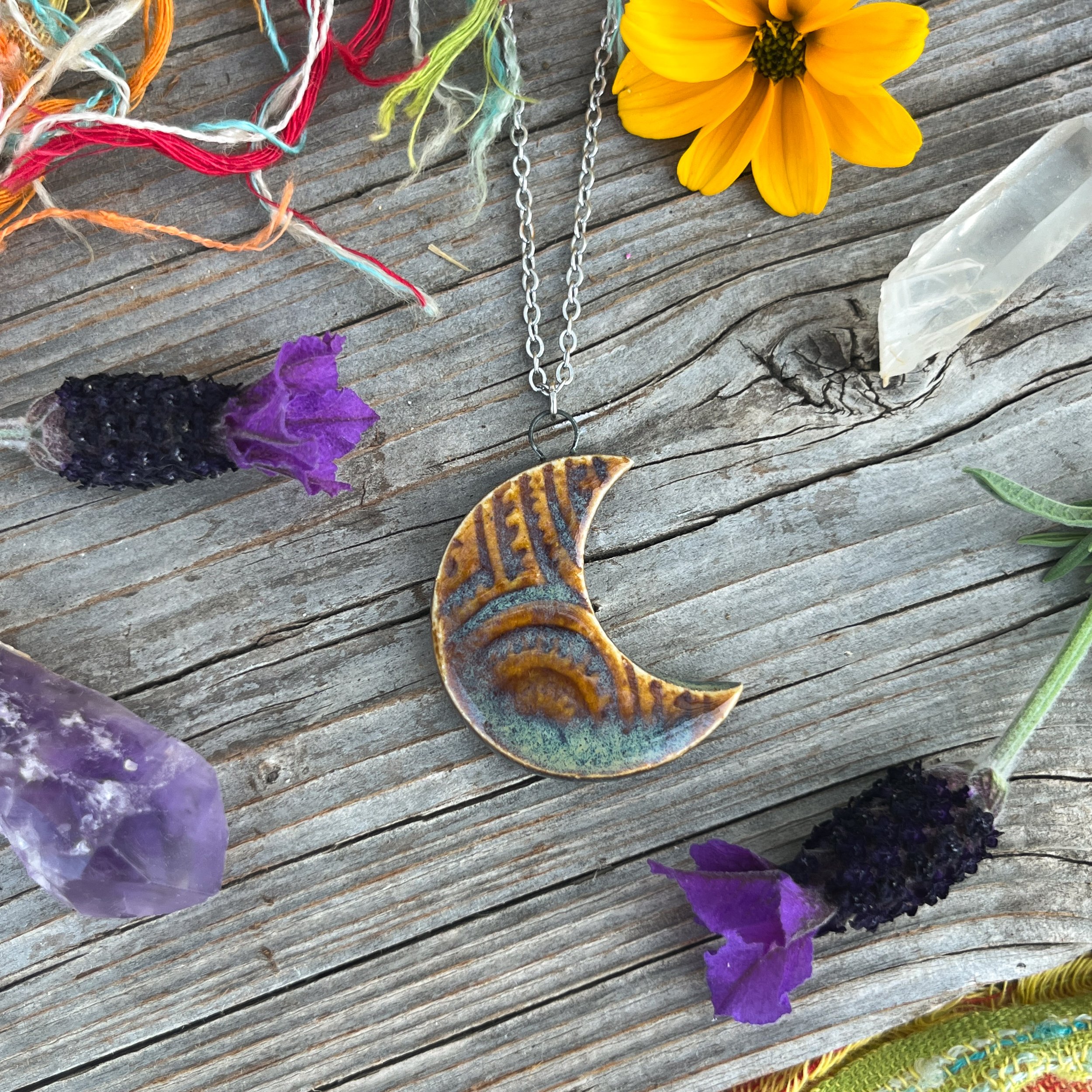 Tidal Pool Moon Ceramic Necklace
