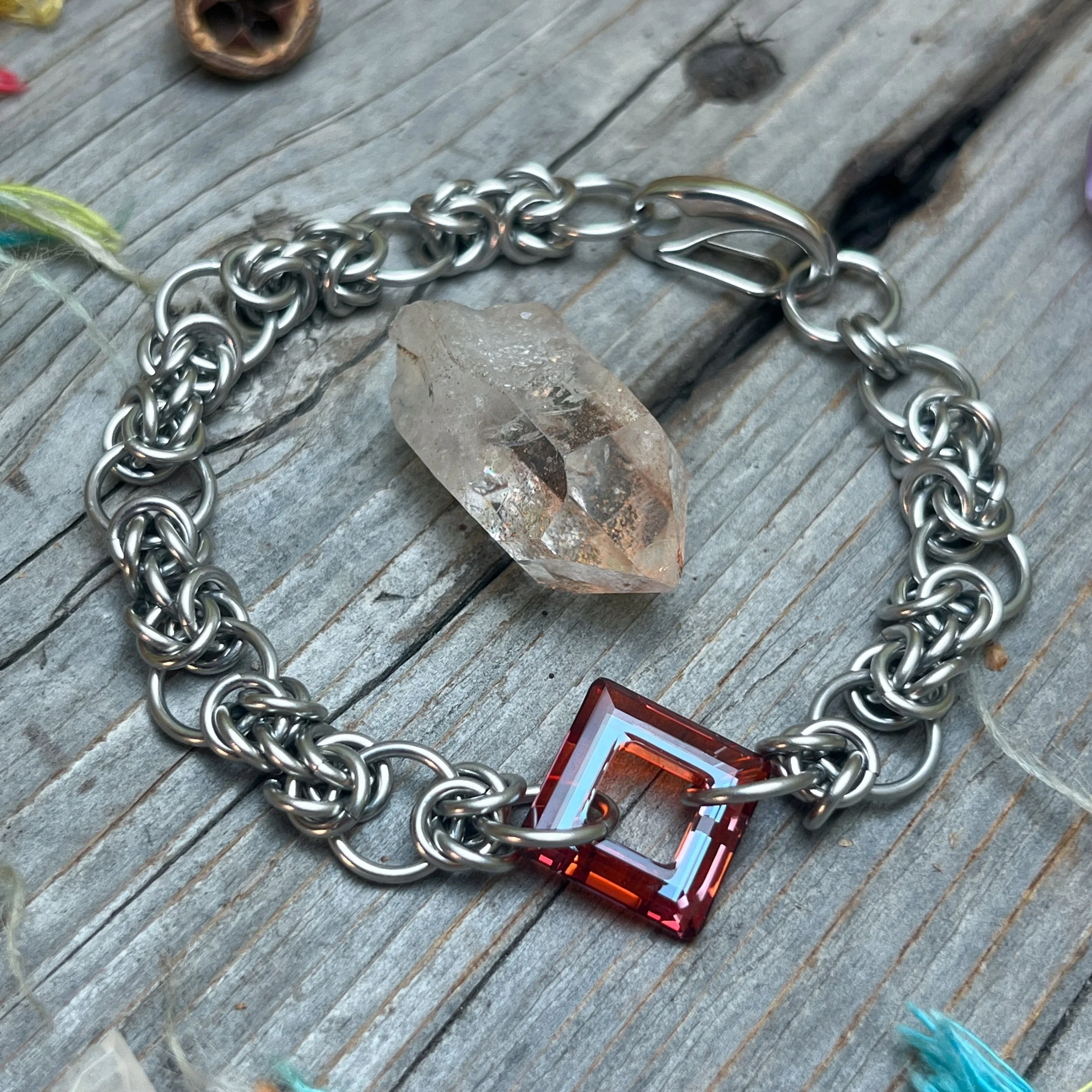 Byzantine Chainmaille Bracelet with Swarovski Crystal