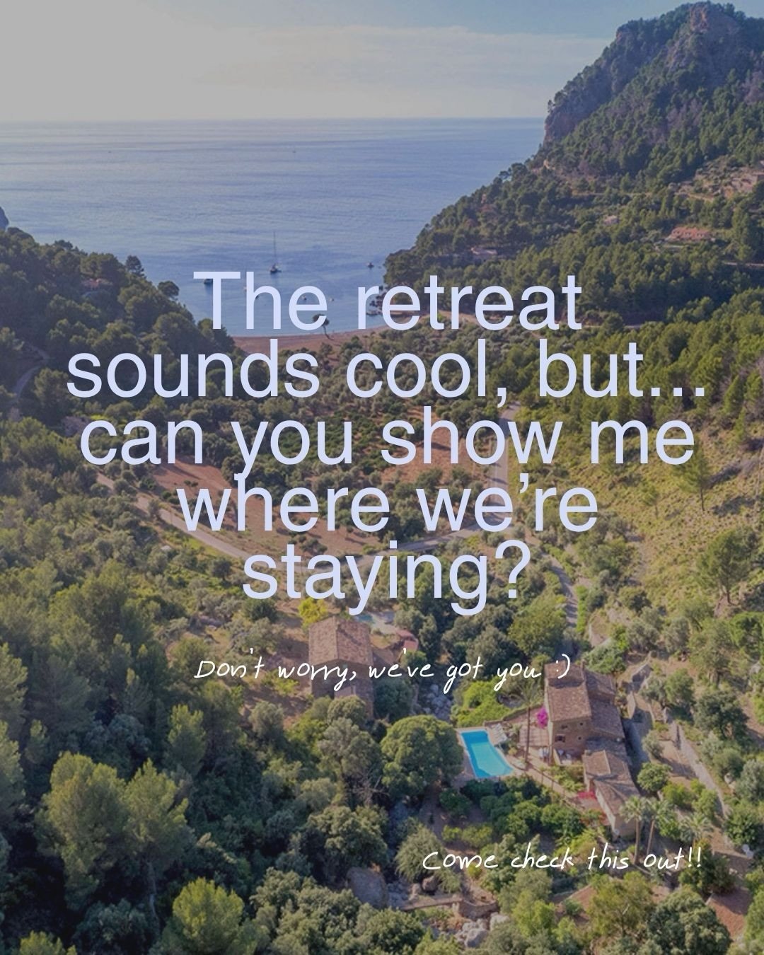 We know you want to see it&hellip;!! 

And while we&rsquo;re at it, why don&rsquo;t we just take you through a average day in the life on our Feel Your Power retreat so you can get a feel for what it&rsquo;s going to be like.

So swipe with us.

You&