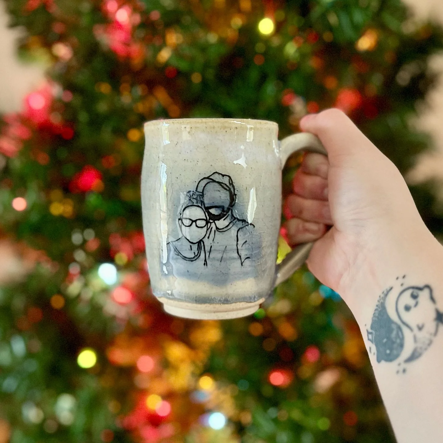 I can&rsquo;t believe how quickly the end of the year is approaching. Here&rsquo;s a mug I made a while back that&rsquo;s in our personal collection 🪻 I drew Phillip and me and this was one of my first tests on doing a DIY underglaze transfer! I&rsq