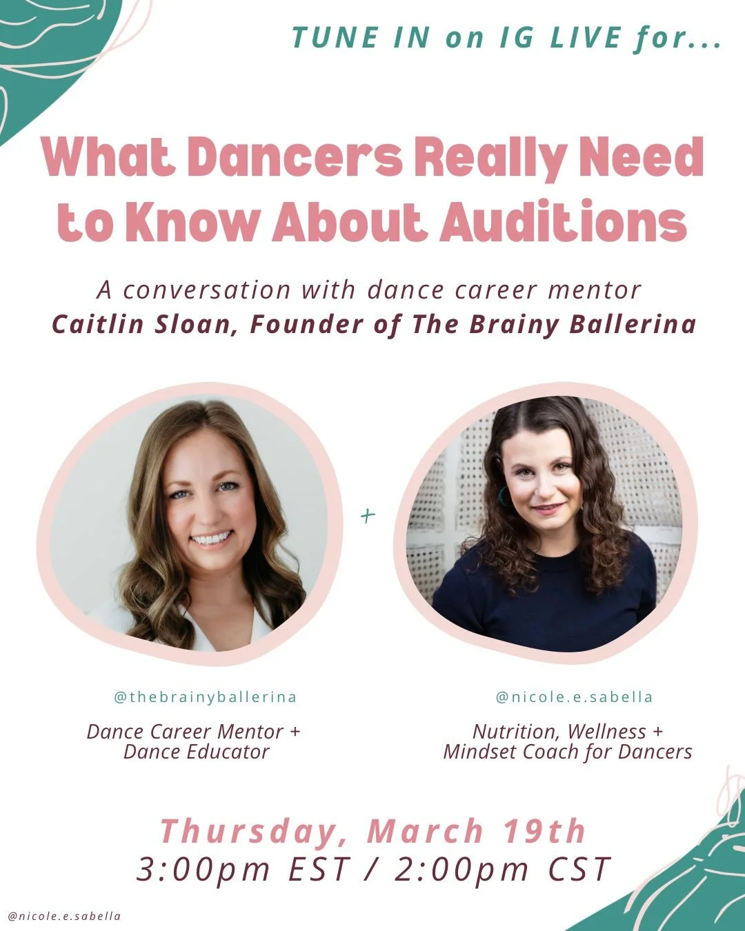 🎙️IG LIVE with THE BRAINY BALLERINA!🎙️ If you&rsquo;ve ever found yourself completely overwhelmed about the audition process as a dancer&hellip;

THIS is the conversation for you!
&bull;
I&rsquo;m beyond excited to chat with a long-time IG friend o