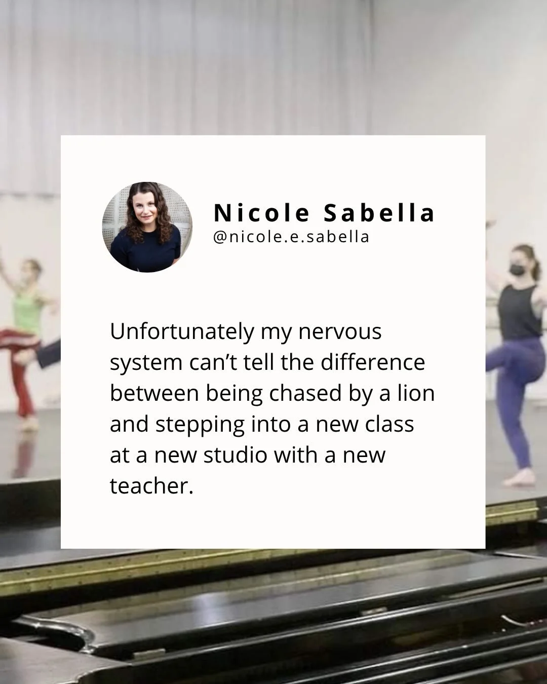 Lions, tigers, and bears aside 😅&hellip; a large part of the work I do with dancers (like you!) is helping you understand and regulate your nervous system&hellip;.
&bull;
&bull;
Now just to be clear&hellip; the goal isn&rsquo;t to never feel activat