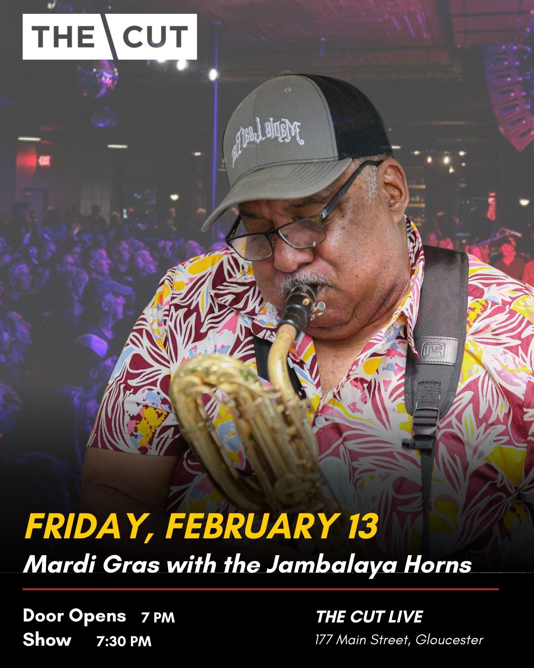 Mardi Gras hits Gloucester this February 🎭

The Jambalaya Horns are taking over The Cut with a night of New Orleans funk, soul, and second-line rhythms that'll make you feel like you're on Bourbon Street.

This isn't your average show. Expect an exp