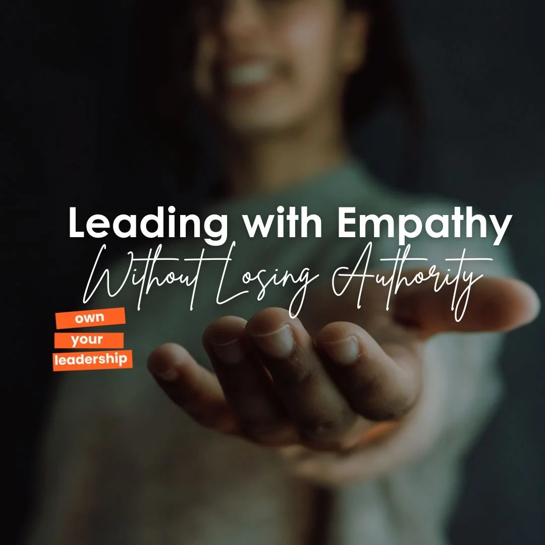 Leading with empathy without losing authority title, with a picture of a women reaching her hand out to the viewer.