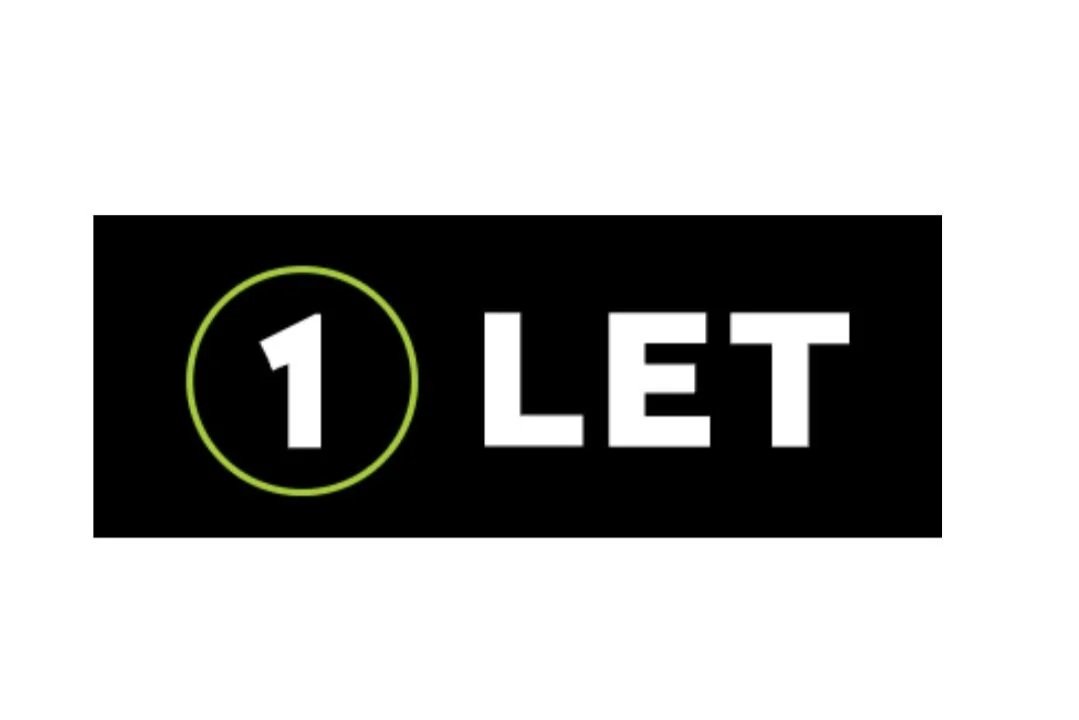 1LET agency logo - a black background with the numeral 1 and capital letters all in white, with a lime green circle around the number 1.