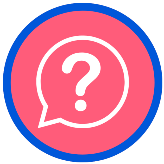 Pink circle with blue outline and white icon of question mark to represent asking questions in Better Leaders Together.