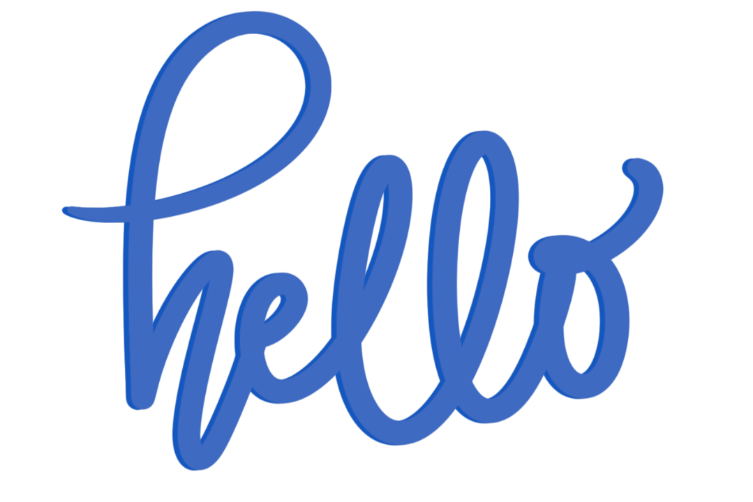 the word hello written in blue handwriting style.