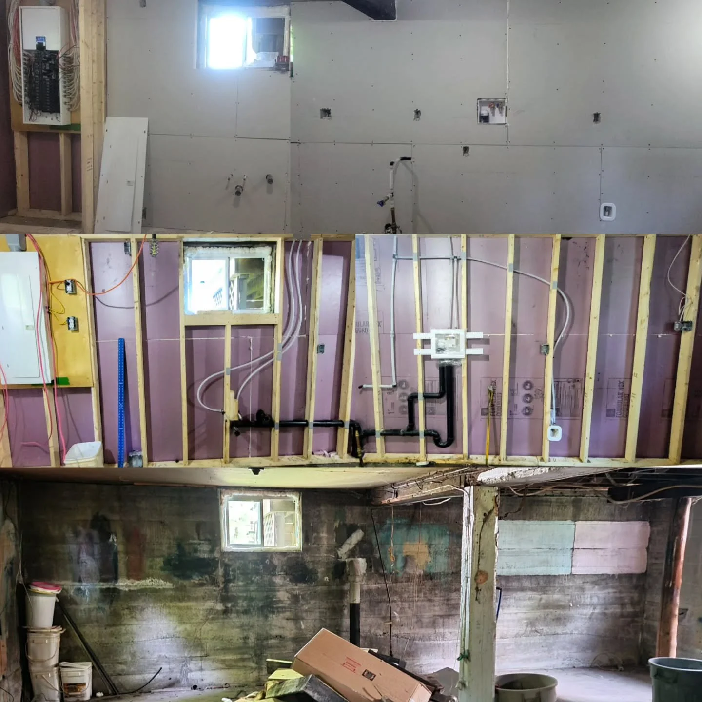 Just a quick little update on the progress. The basement is pretty much all roughly done. Finishing upstairs with the drywall and will be getting into paint and flooring...