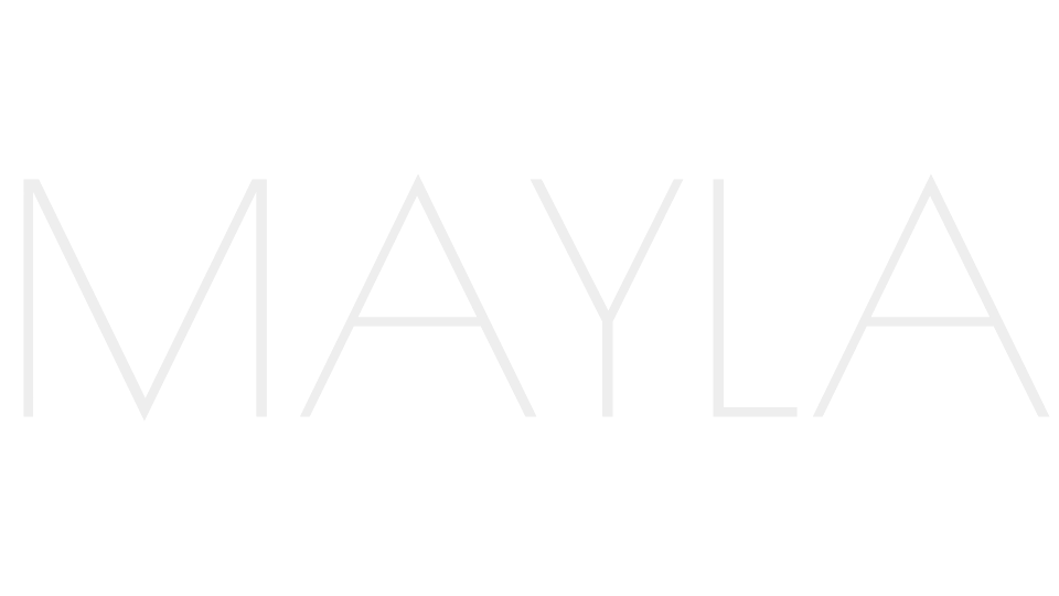 Mayla official brand logo: The word 'MAYLA' written in large, white, stylized text