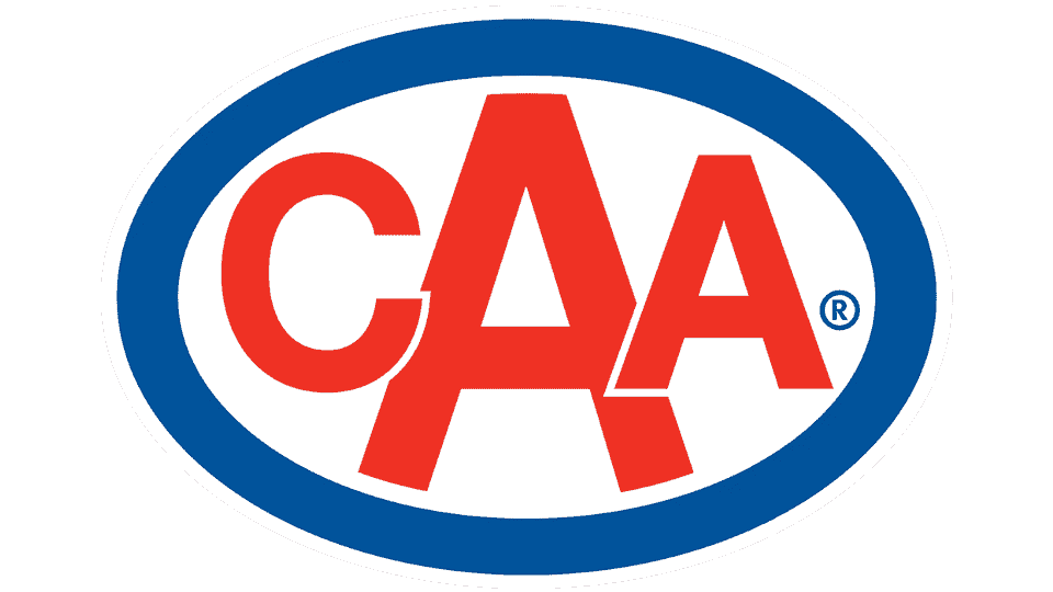 CAA - official brand logo, featuring a blue oval with white and red lettering.
