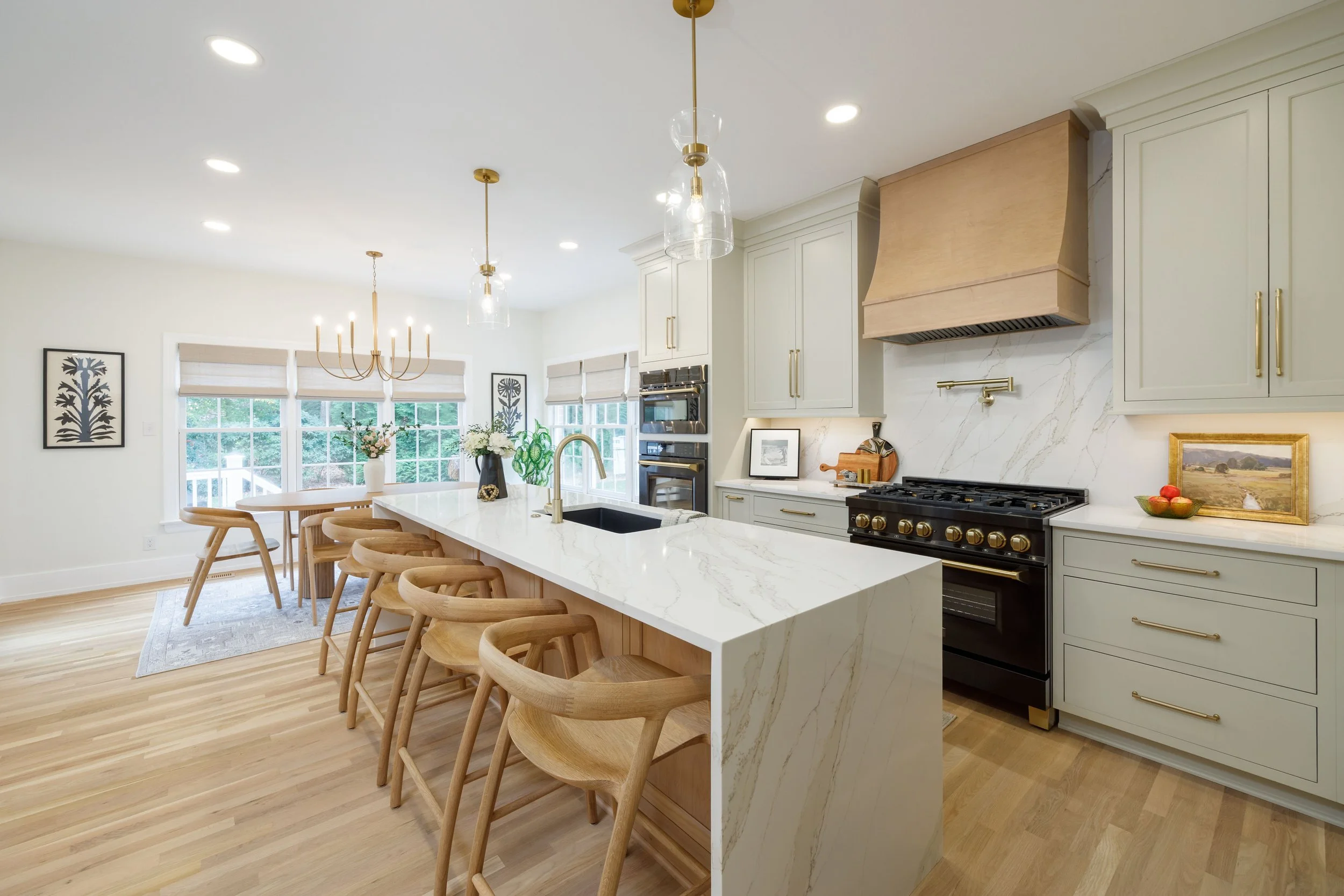 Waterfall edge quartz countertop