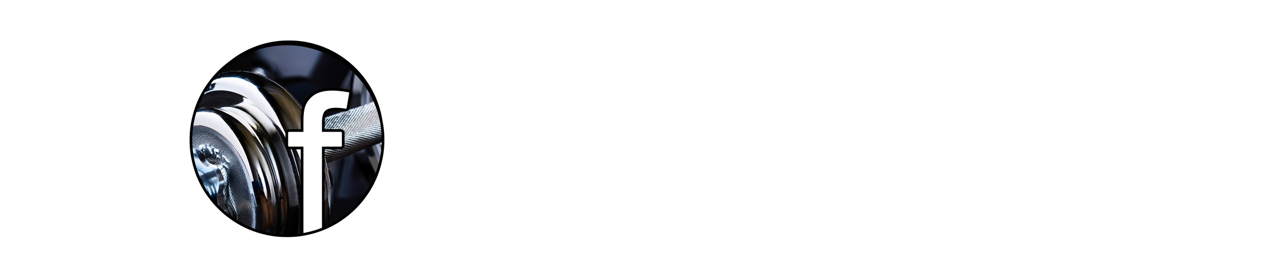 Facebook logo over a background of a dumbbell and a barbell.