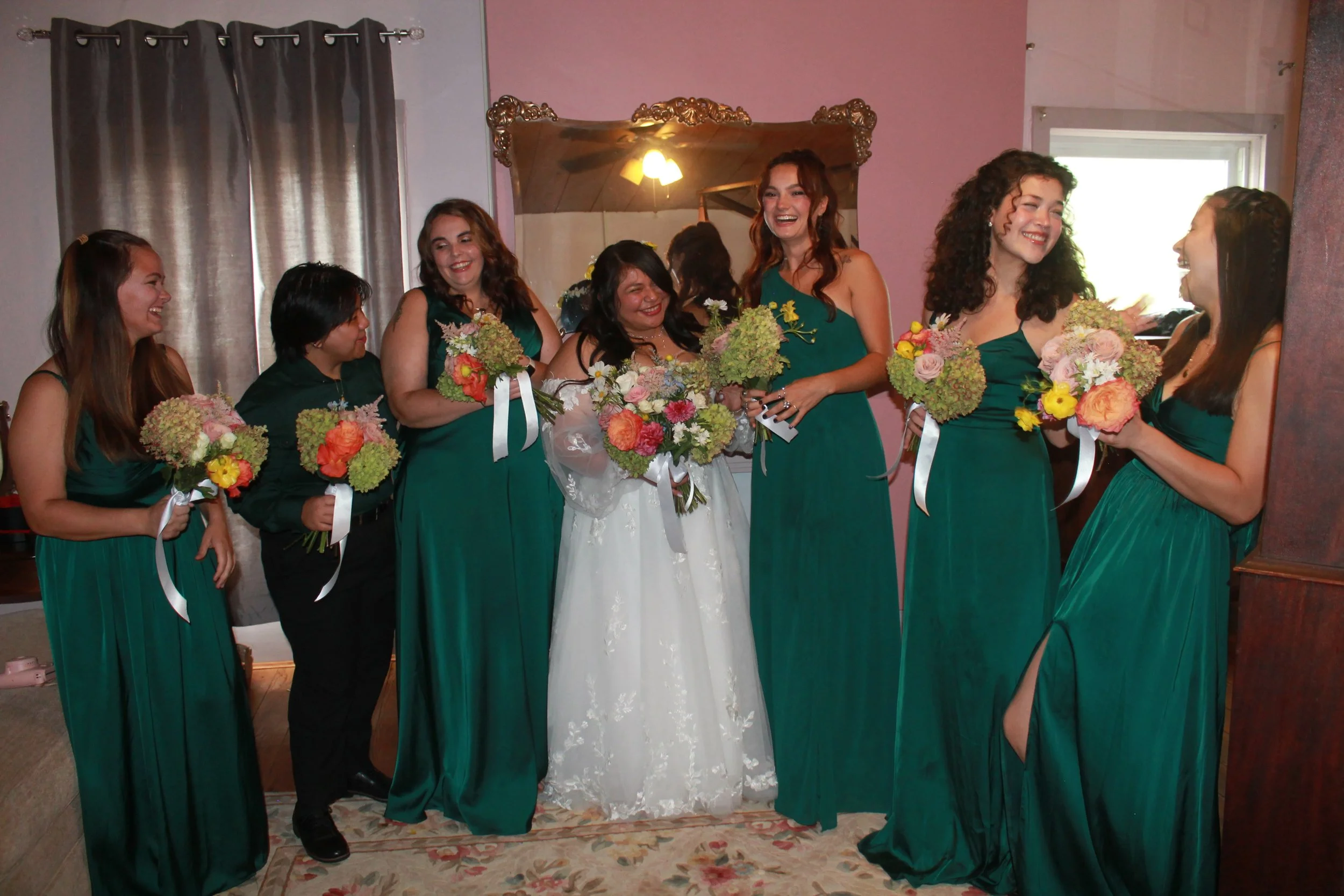 Bridesmaids in the "Betty Room" in the Historic Farmhouse On-Site Lodging