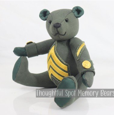special order for Erica - small standard bear made using army jacket  © 2025