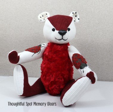 special order for Kathi - medium standard bear made using ladybug theme fabrics © 2024