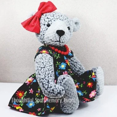Large dressed bear made from preloved sweatshirt and thrifted fabric - sample © 2024