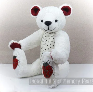 special order for Kathi - large standard bear made using ladybug theme fabrics © 2024