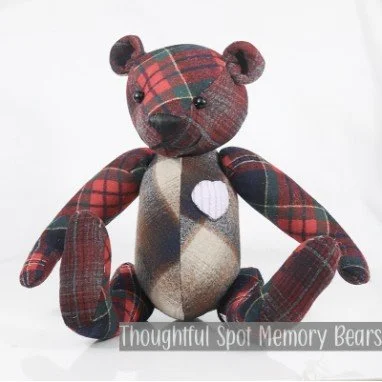 special order for Kelli - medium standard bear made using wool flannel shirts © 2025